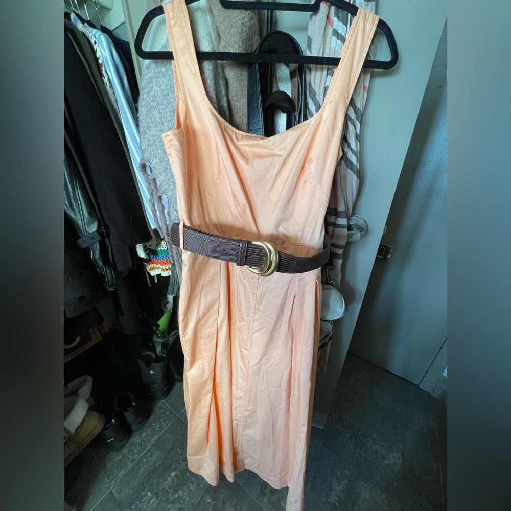 Donna Karan Orange Pink V-neck Sleeveless Maxi Dress